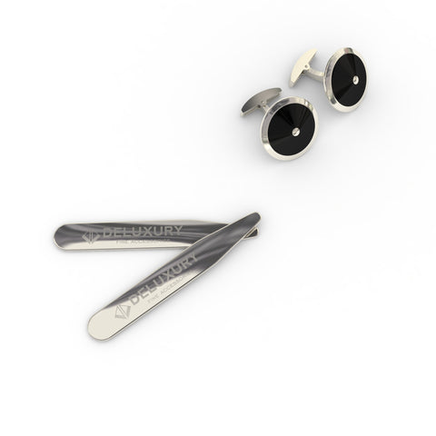 Professional - Cuff Link Set - In Stylish Black & Silver, Modern Circular Design