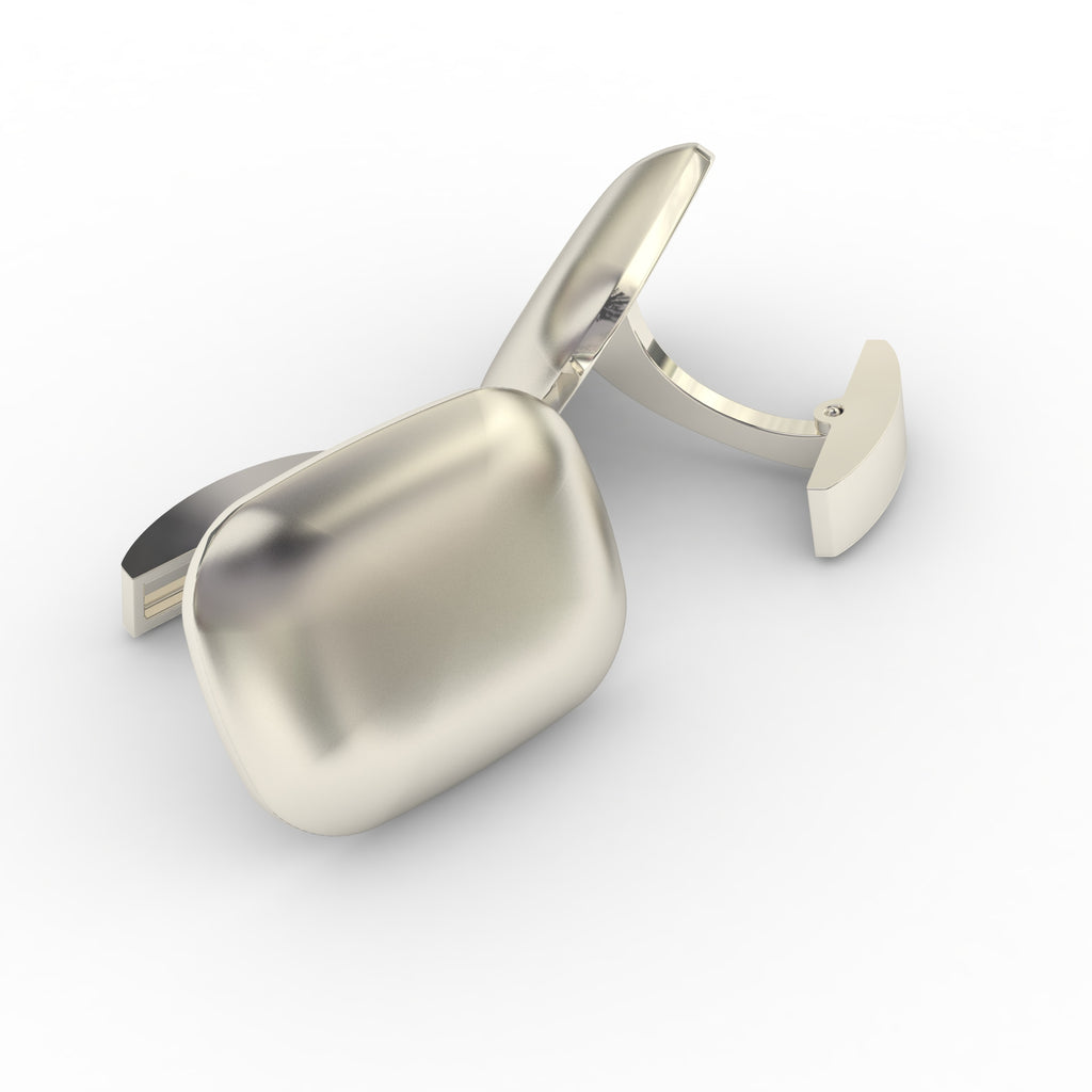 Professional - Modern Styled Brushed Steel Cuff Link Set - BONUS: Stainless Steel Collar Stays (2)