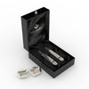 Professional - Modern Styled Brushed Steel Cuff Link Set - BONUS: Stainless Steel Collar Stays (2)