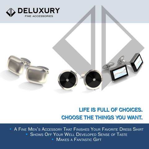 Professional - Modern Styled Brushed Steel Cuff Link Set - BONUS: Stainless Steel Collar Stays (2)